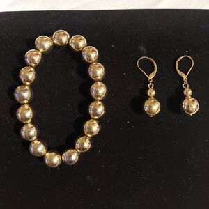 Bracelet And Earrings Goldtone Beaded